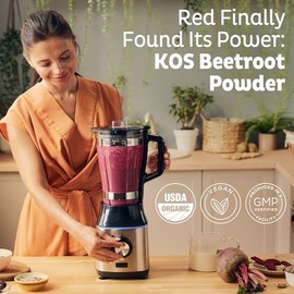 KOS Organic Beet Root Powder, USDA Certified - Superfood Plant Based Beetroot Ingredient for Stamina Increasing, Circulation - Non-GMO, Soy & Gluten-F