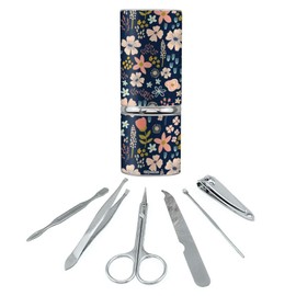 Mimi Flowers Floral Pattern Stainless Steel Manicure Pedicure Grooming Beauty Care Travel Kit