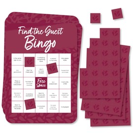 Big Dot of Happiness Burgundy Elegantly Simple - Find The Guest Bingo Cards and Markers - Wedding and Bridal Shower Bingo Game - Set of 18