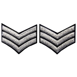ZEGIN Military Uniform Chevrons Sergeant Stripes Army Embroidered Weapons Emblem Iron on Sew on Shoulder Stains, Silver, Pack of 2