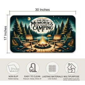 Udinaz Camping Door Mat, Campfire Camper Doormat Outdoor Indoor Entrance, The Best Memories are Made Camping Welcome Mats for Outside Entryway Porch, 17x30 Inches