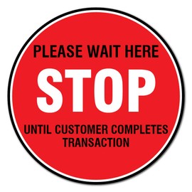 Public Safety Sign Stop Please Wait Here Non-Slip Floor Graphic | 3 Pack of 7" Floor Marker Vinyl Decal| Protect Your Business, Work Place & Customers | Made in The USA