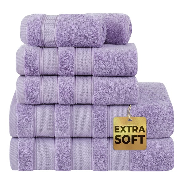 American Soft Linen Salem Bath Towel Set, 6 Piece Towels for Bathroom, 100% Turkish Combed Zero Twist Cotton, 2 Bath Towels 2 Hand Towels 2 Washcloths, Lilac