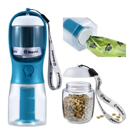 Cibaabo Dog Water Bottle with Food Container & Poop Bag Holder, Travel Water Bowl, Portable Pet Dispenser, Dog Stuff Accessories Items, Puppy Essentials Necessities for Yorkie Chihuahua Walking Hiking