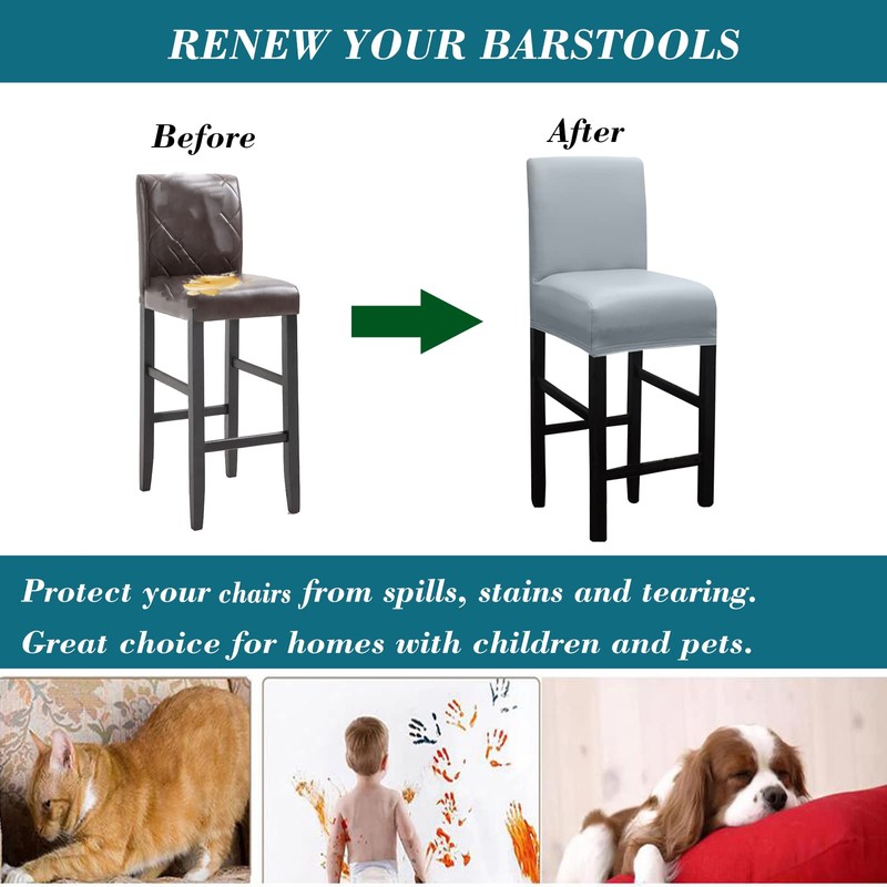 HFCNMY Bar Stool Covers,4 Pack Stretch Waterproof PU Bar Stool