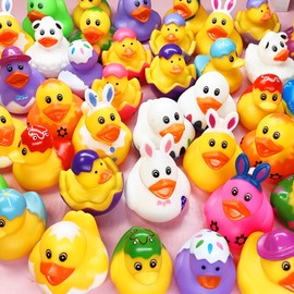48PCS Easter Rubber Ducks in Bulk Mini Rubber Ducks for Jeeps Easter Bunny Ducks Basket Stuffers Easter Ducks for kids Baby Bath Toys Easter Party Favor