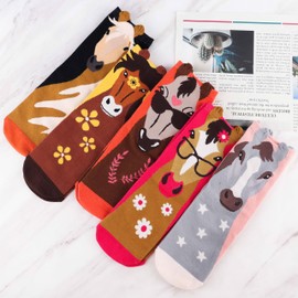 Jeasona Socks Women’s 35 - 38 / S - M Ankle Socks Animal Pattern Cotton Socks Colourful Socks Women’s Funny Multipack Valentine's Day Birthday Christmas Gifts for Women, Multi-coloured horse, 35-38