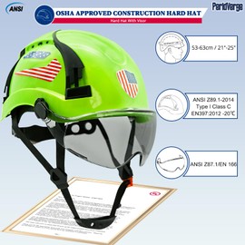 Perldverge Construction Helmet with Visor-Construction OSHA Approved Hard Hat with Chin Strap,Vented Green Hard Hats for Women,Safety Work Helmets for Men ANSI Type 1 Class C Industrial Helmet