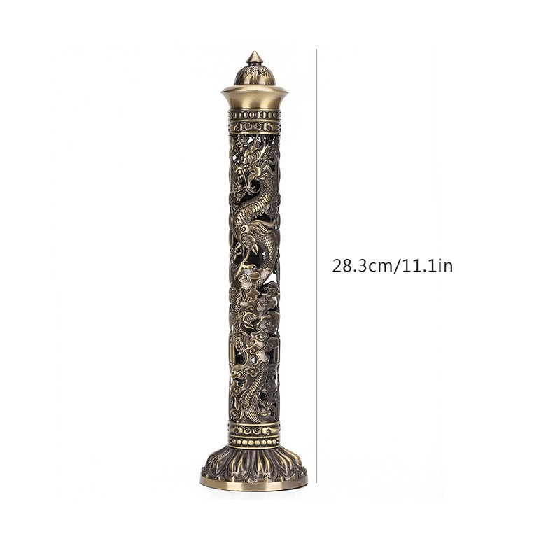 Incense Burner Bronze Tone Dragon Phoenix Relief Craft Ornaments Tea