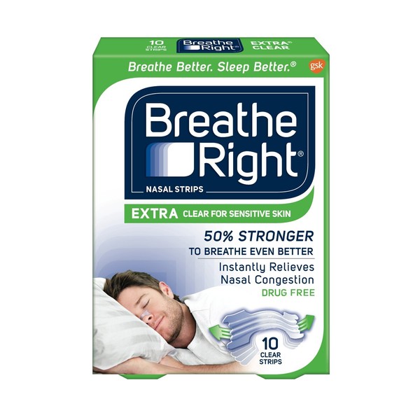 Breathe Right Extra Clear for Sensitive Skin, 10 Count