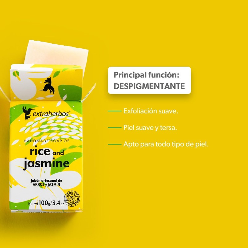 Extraherbos Pack 6 Jabones Artesanales de Arroz y Jazmín -