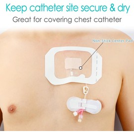 20 Pcs Chemo Port Shower Covers with Non-Stick Center Pad, 4" x 4.75" Waterproof Dialysis Catheter PD Tube Chest Picc Line Transparent Dressing for Peritoneal Dialysis Wounds