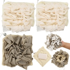 3 Pcs Soap Bar Loofah, 2 in 1 Bar Soap Loofah Pouch Can Hold Soap Effective Exfoliation for Bathing (Beige*2 + Khaki*1)