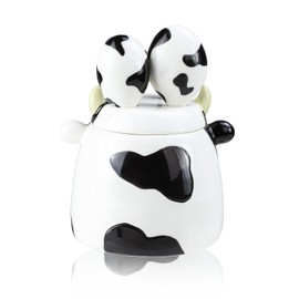 Bicuzat Ceramic Cow Pattern Measuring Spoons Set for Dry or Liquid with Measuring Cup Set, 4 PCS Kitchen Measuring Baking Spoons Cooking Measuring Spoons for Kitchen Baking Tool Utensil Set