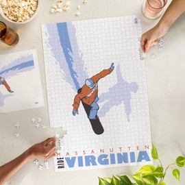 Lantern Press 1000 Piece Jigsaw Puzzle, Stylized Snowboarder, Massanutten, Virginia