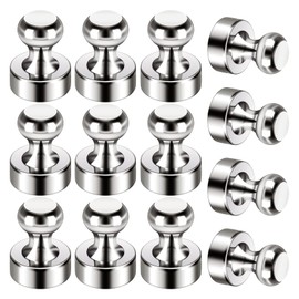 GOOZADA 12Pack Fridge Magnets for Whiteboard Strong Refrigerator Magnets for Adult Small Push Pin Magnets for White Board Refrigerator Map Classroom Office Teacher Silver