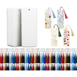 100 Paper Blank Bookmarks with Colorful Tassels – DIY Bookmark Making Kit, White Cardstock Bookmarks Bulk for Crafting, Painting & Decorating, Plain Bookmark for DIY Projects, Gifts & Watercolor Art