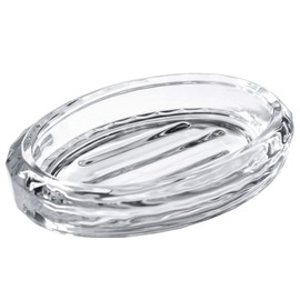 Glass Soap Dish for Bathroom Countertop, Shower, Kitchen Sink, Oval Heavy Bar Soap Holder with Raised Ridges, Transparent, 1 Pack