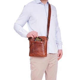 ALMADIH FINN Premium Cowhide Leather Shoulder Bag - Compact Messenger Shoulder Bag Leisure Bag City Bag Tablet Leather Bag Small Men Women Unisex Bag Vintage, Finn Deluxe