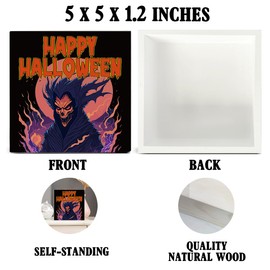Halloween Decorations, Happy Halloween Wooden Sign Decor Desk Sign Halloween Witch Wooden Block Sign Spooky Home Decor for Table Shelf 5 x 5 Inch