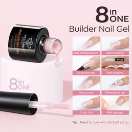 Modelones 8-in-1 Builder Nail Gel, 6 Colors Pink Builder Gel for Nails, Hard Gel Builder Nail Extension Gel Builder Gel in a Bottle for Nail Starter