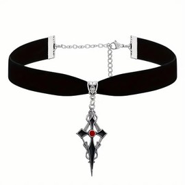 Dishowme Crystal Angel Wings Heart Choker Necklace Gothic Velvet Cross Collar Necklace Chain Vintage Rhinestone Love Heart Crucifix Jewelry for Women (Black A)