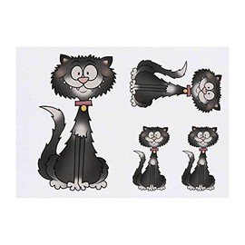 4 x 'Black & White Cat' Temporary Tattoos - Water Resistant, Skin-Safe, Non-Toxic Transfers, Mixed Sizes (TO00040723)
