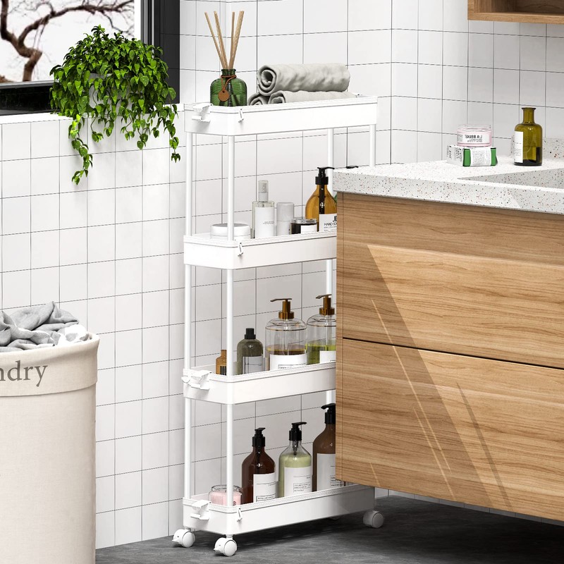 SPACEKEEPER Slim Rolling Storage Cart 4 Tier Bathroom Organizer Mobile