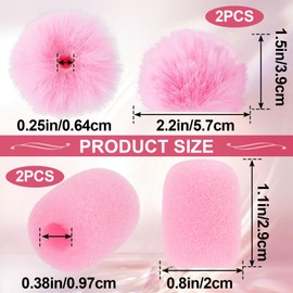 PAGOW 4 Pcs Mini Pink Foam Microphone Windscreens ＆ Furry Cover, High Density Mic Headset Cover, Lapel Microphone Windscreen for Lavalier Microphones Noise Reduction (2pcs Foam + 2pcs Furry)