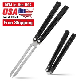 Outdoor Aluminum Alloy Handle Butterfly Training Knife Carbon Steel Balisong Butterfly Knife Edc Butterfly Knives Knifecolor: Black, blade length: 115mm, blade width: 17mm, type: Balisong Trainer