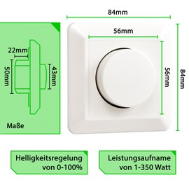 Greenandco® GC-350 Flush-Mounted LED and Halogen Dimmer 1-350 Watt Suitable for Toggle Switches with Boost Function, White, Pack of 2