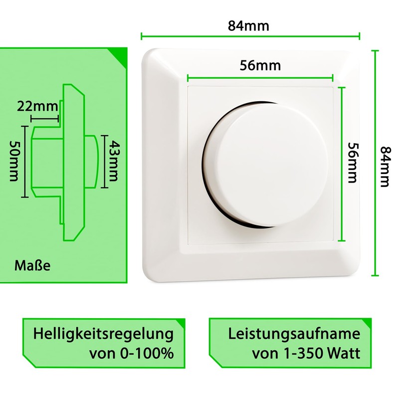 Greenandco® GC-350 Flush-Mounted LED and Halogen Dimmer 1-350 Watt Suitable