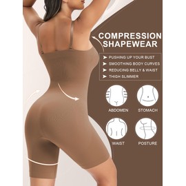 Ellareese Strapless Shapewear Bodysuit Butt Lifter Body Shaper for Women Under Dress Tummy Control full Body Shapewear Coffee