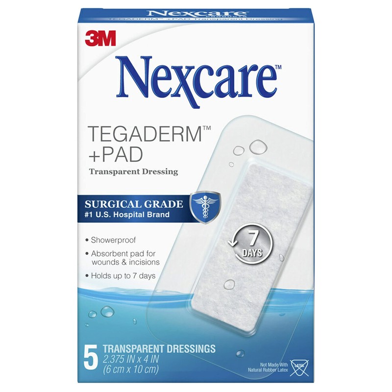 Nexcare Tegaderm + Pad Transparent Dressing, Clear Breathable Dressing Holds