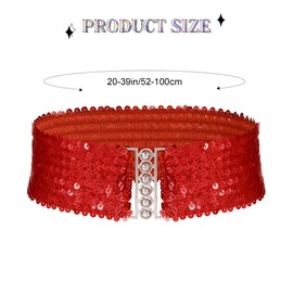 BODIY Women Stretch Wide Waist Belt Christmas Sequin Elastic Dress Belts Sparkly Waistband Cinch Belt (Red)