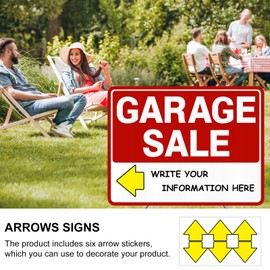 Garage Sale Sign, 6 Pcs 17" x 13" Garage Sale Sign with Stakes Double-Sided, Garage Sale Sign with Arrow Stickers, Garage Sale Signs with Metal Stakes,Weatherproof for Sales Event