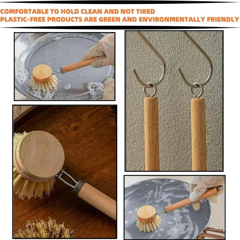 1PCS Bamboo Brush Handle and 5PCS Replacement Heads, Natural Sisal