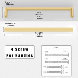 Asimerdeco AR006 10 Pack Brushed Gold Cabinet Pulls 7.5 Inch(192mm) Kitchen Cabinet Handles Solid Zinc Alloy Cabinet Hardware Drawer Pulls