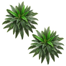 T-GRNOVA 38" Ferns Artificial Bush Plants Large, Set of 2 Artificial Boston Ferns with 47 Fronds for Outdoors Planter Indoor Home Garden Porch Decor
