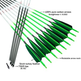 Linkboy Archery Carbon Arrows Hunting Practice Target Arrows Fluorescent with Removable Tip for Compound Recurve Long Bows, Spine 250 300 340 400 500 600 700 800, Pack of 6/12PCS