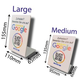 Google Review Stand Sign Display for Businesses Shop Shops Restaurants QR Code and NFC (V1 White Medium)
