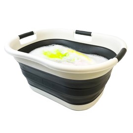 SAMMART 40L (10.5 Gallon) Collapsible Plastic Laundry Basket - Foldable Pop Up Storage Container/Organizer - Portable Washing Tub - Space Saving Hamper/Basket (1, Warm Grey/Black)