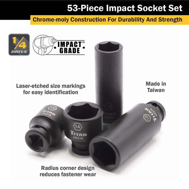 Titan 46053 1/4-Inch Drive SAE & Metric Impact Socket Set