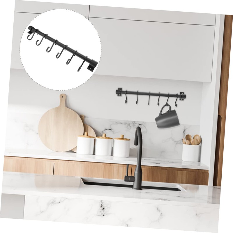 LIFKOME 1Pc Wall Mounted Kitchen Utensil Hook Rack Black Hanging