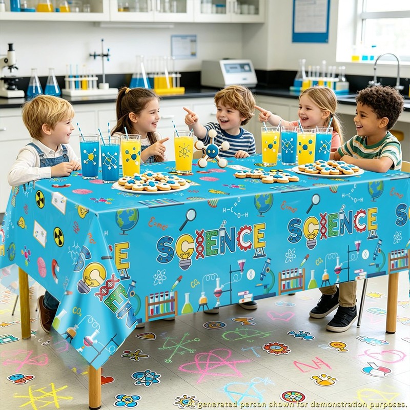 Hegbolke 4 Pack Science Party Tablecloths, Mad Scientist Decorations