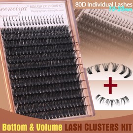 Geeneiya Cluster Eyelash Extensions Kit Bottom Lash Clusters 10-20mm DIY Lash Extension Kit Wispy Volume Individual Eyelashes with Waterproof Lash Bond and Seal Applicator for Beginners