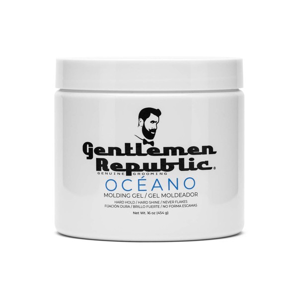 Gentlemen Republic 16oz Oceano Gel - Strong Hold and High Shine for All Hair Types, 100% Alcohol-Free and Easy to Apply, Professional Formula with Fresh Scent