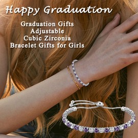 PDTU Graduation Gifts for Her, 2024 Graduation Gifts Silver Tennis Cubic Zirconia Adjustable Bracelet Graduation Presents for Daughter Granddaughter Bestie Friends