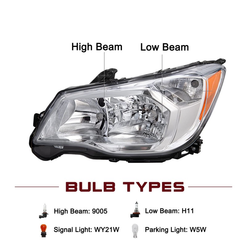 JSBOYAT Halogen Headlight Assembly Replacement for 2014-2016 Subaru Forester Headlamp