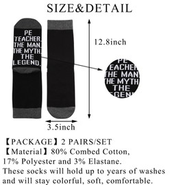 BDPWSS PE Teacher Socks PE Teacher The Man Myth Legend Novelty Socks For Physical Education Teacher Appreciation Gift (CA/US, Alpha, One Size, Regular, Regular, PE Teacher Socks)